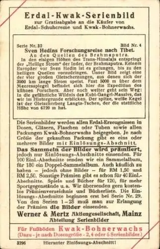 Sammelbild Erdal-Kwak-Serienbild, Marke Rotfrosch, Bohnerwachs, An den Quellen des Brahmaputra