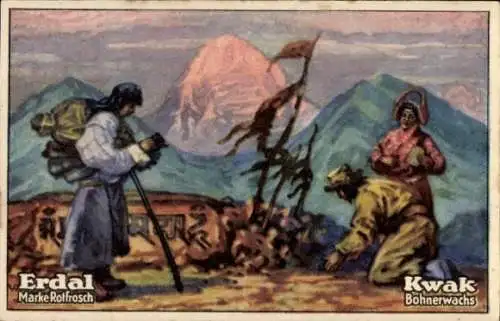 Sammelbild Erdal-Kwak-Serienbild, Marke Rotfrosch, Bohnerwachs, Tibetanische Pilger