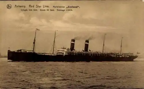 Ak Passagierdampfer Zeeland, Red Star Line