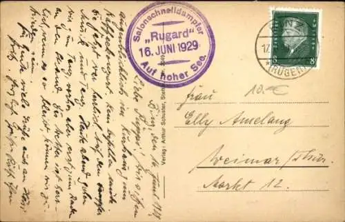 Ak Salonschnelldampfer Rugard, Reederei Braeunlich Stettin, Sassnitz Linie