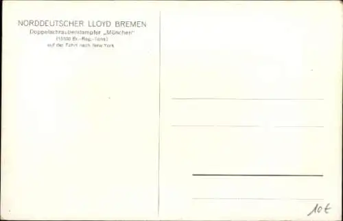 Ak Doppelschrauben-Dampfer München, Norddeutscher Lloyd Bremen