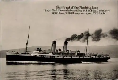 Ak Passagierdampfer, Nacht-Fährschiff von England nach Vlissingen, Flushing Line