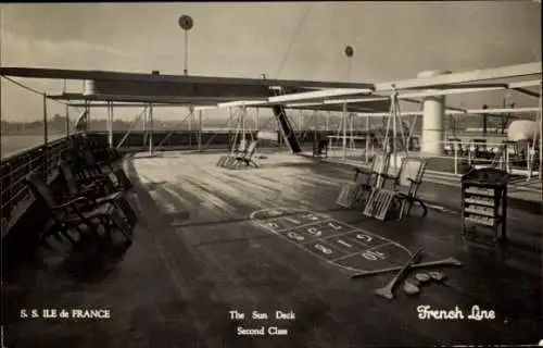 Ak Passagierdampfer SS Ile de France, CGT French Line, Sonnendeck 2. Klasse