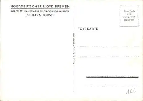 Künstler Ak Doppelschrauben Turbinen Schnelldampfer Scharnhorst, Norddeutscher Lloyd Bremen