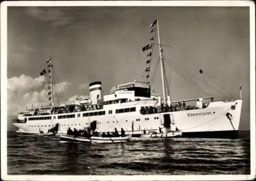 Ak Passagierschiff MS Königin Luise, HAPAG, Seebäderdampfer, Ausbooten der Passagiere