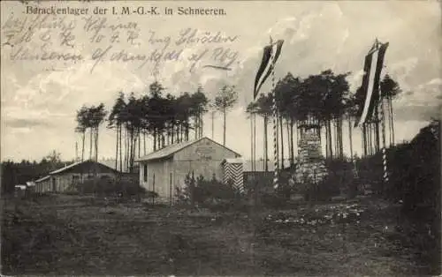 Ak Schneeren Neustadt am Rübenberge Niedersachsen, Barackenlager der I. MGK, Kriegerdenkmal