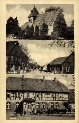 Ak Hillerse im Kreis Gifhorn, Kirche, Dorfstraße, Schule, Schlachterei W. Sievers