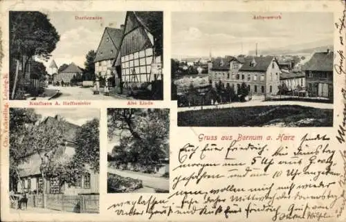 Ak Bornum Bockenem am Harz, Dorfstraße, Kaufhaus A. Hoffmeister, Achsenwerk, alte Linde