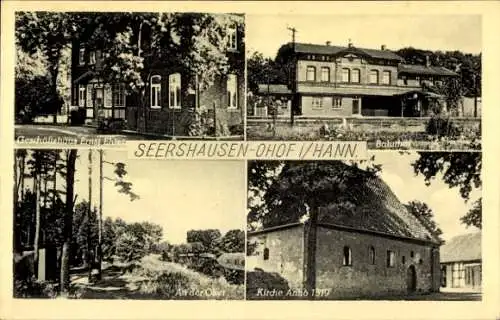 Ak Seershausen Ohof Meinersen in Niedersachsen, Bahnhof, Geschäftshaus Ernst Ehle, Kirche, Oker