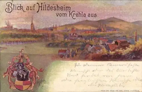Wappen Künstler Ak Hildesheim in Niedersachsen, Stadt vom Krehla aus gesehen