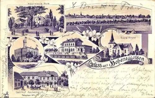 Litho Hoheneggelsen Söhlde in Niedersachsen, Hoyermann's Park, Ev. Kirche, Bahnhof