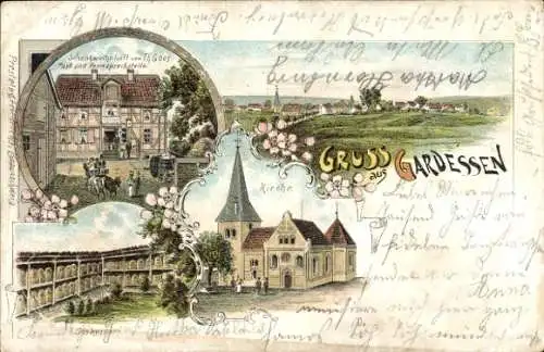 Litho Gardessen bei Cremlingen Niedersachsen, Schenkwirtschaft, Imkerei, Kirche