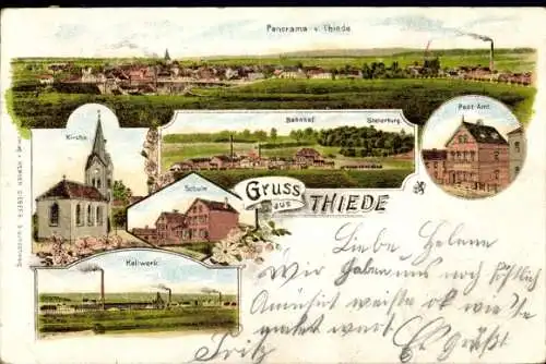Litho Thiede Salzgitter in Niedersachsen, Panorama, Bahnhof, Schule, Kaliwerk, Kirche, Postamt