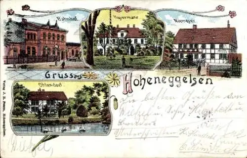 Litho Hoheneggelsen Söhlde in Niedersachsen, Bahnhof, Wohnhäuser Niemeyer, Hoyerman, Ohlendorf