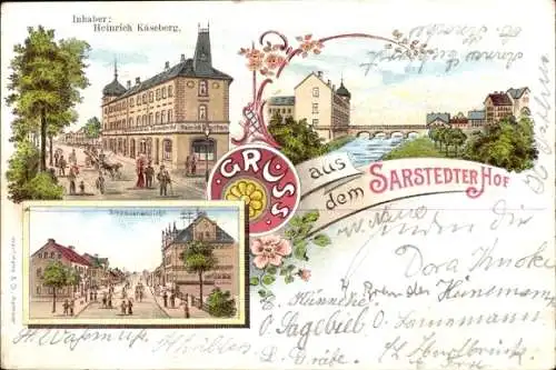 Litho Sarstedt in Niedersachsen, Restauration Sarstedter Hof, Straße