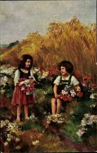 Künstler Ak Carsten, L., Wiesenblumen, Kinder