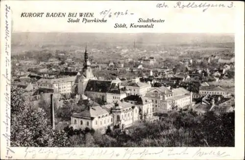 Ak Baden bei Wien in Niederösterreich, Stadt, Pfarrkirche, Stadttheater, Kuranstalt