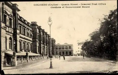 Ak Colombo Ceylon Sri Lanka, Queen Street, General Post Office, Gardens of Government House