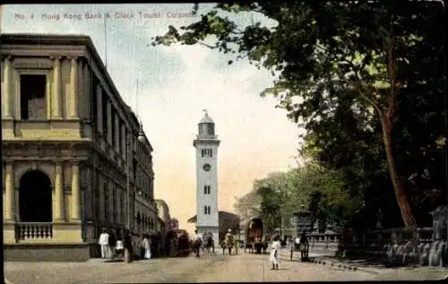 Ak Colombo Ceylon Sri Lanka, Honk Kong Bank und Glockenturm