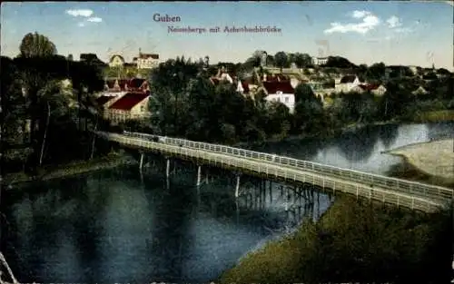 Ak Guben in der Niederlausitz, Neisseberge, Achenbachbrücke