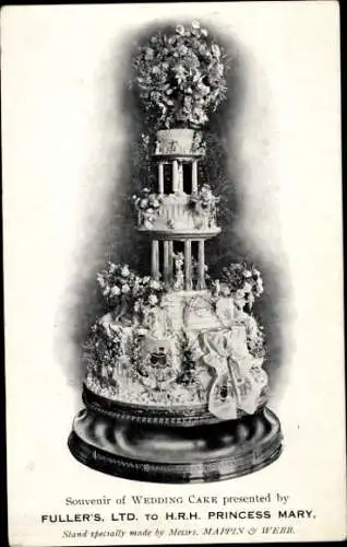 Ak-Souvenir der Hochzeitstorte, Fuller's Ltd, Prinzessin Mary