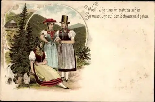 Litho Frauen in Schwarzwälder Trachten, Schwarzwälderinnen