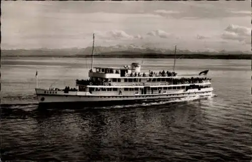 Ak Bodensee, Motorschiff Baden, Schweizer Alpen