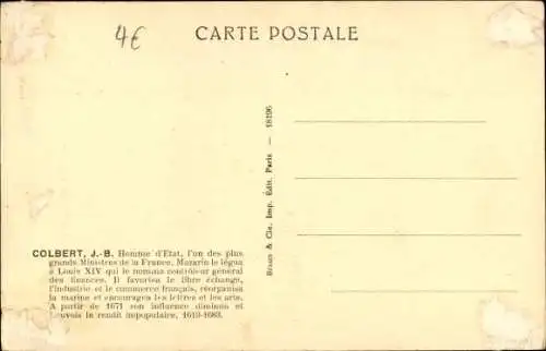Ak Jean Baptiste Colbert, Politiker, Portrait