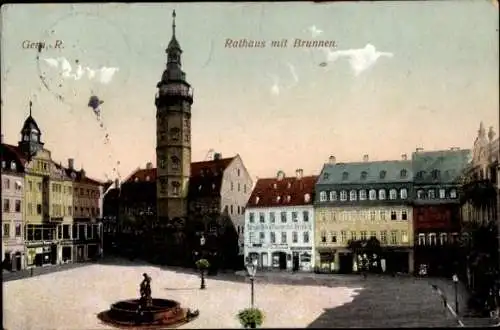 Ak Gera in Thüringen, Marktplatz, Rathaus mit Brunnen