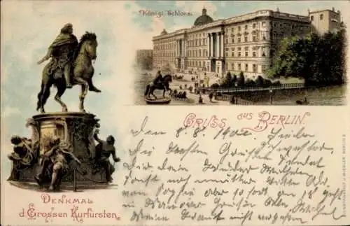 Litho Berlin, Königliches Schloss, Denkmal des großen Kurfürsten