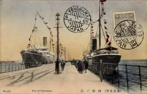 Ak Yokohama Präf. Kanagawa Japan, Dampferanleger