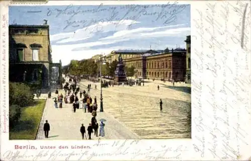 Ak Berlin Mitte, Unter den Linden, Denkmal, Passanten