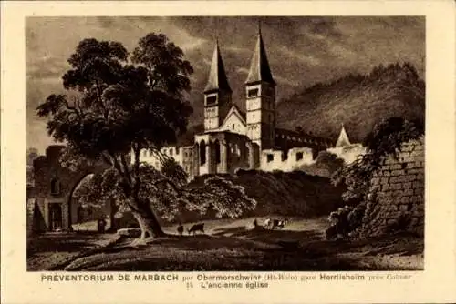 Ak Obermorschwihr Elsaß Haut Rhin, Präventorium Marbach, alte Kirche