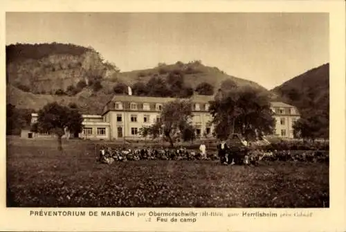 Ak Obermorschwihr Elsaß Haut Rhin, Präventorium Marbach, Lagerfeuer, Kinder