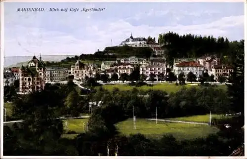 Ak Mariánské Lázně Marienbad Region Karlsbad, Blick auf Café Egerländer