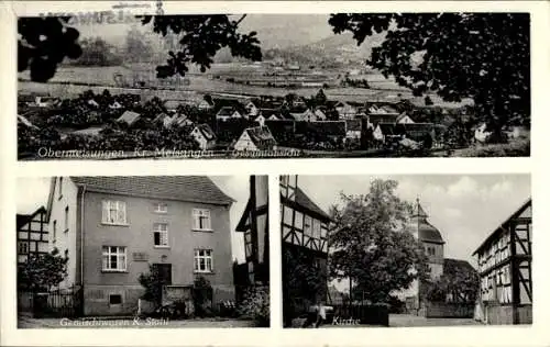 Ak Obermeisungen Melsungen in Hessen, Gesamtansicht, Gemischtwaren K. Stahl, Kirche