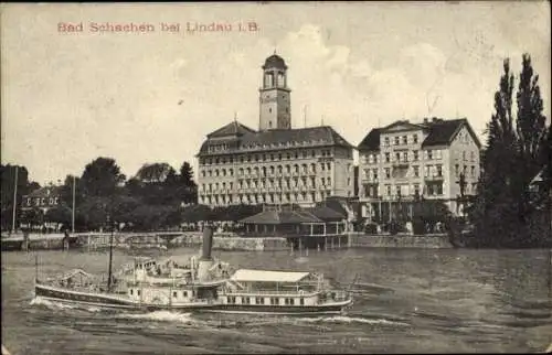 Ak Bad Schachen Lindau am Bodensee Schwaben, Teilansicht, Turm, Dampfer