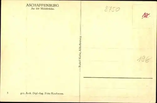 Künstler Ak Aschaffenburg in Unterfranken, Häuser an der Mainbrücke