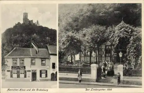 Ak Bad Godesberg Bonn am Rhein, Godesburg, Aennchen-Haus, Lindengarten 1890, Die Lindenwirtin