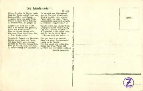 Ak Bad Godesberg Bonn am Rhein, Godesburg, Aennchen-Haus, Lindengarten 1890, Die Lindenwirtin