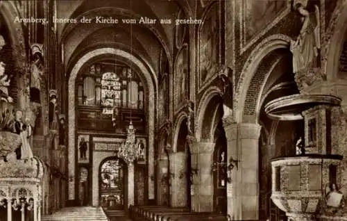 Ak Arenberg Koblenz am Rhein, Kirche, Innenansicht, Blick vom Altar