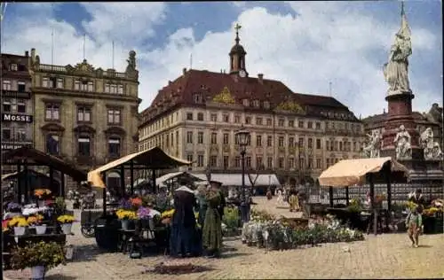 Ak Dresden Altstadt, Wirklichkeitsbilder, Nr. 321, Blumenmarkt, Altmarkt, Verkaufsstände