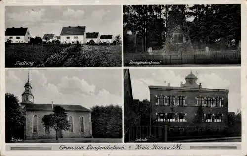 Ak Langendiebach Erlensee in Hessen, Siedlung, Kriegerdenkmal, Kirche, Schule