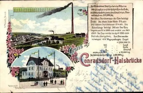 Litho Conradsdorf Halsbrücke in Sachsen, Hohe Esse, Restaurant Hohe Esse