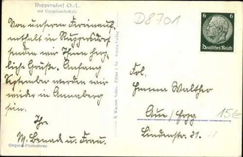 Ak Ruppersdorf Herrnhut in der Oberlausitz, Panorama, Grenzlandschule