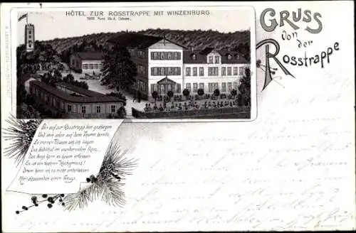 Litho Thale im Harz, Hotel zur Rosstrappe mit Winzenburg