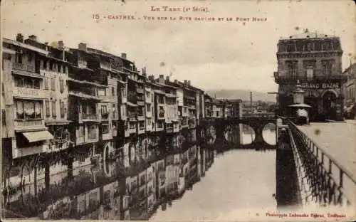 Ak Castres Tarn, Vue sur la Rive gauche, Pont Neuf