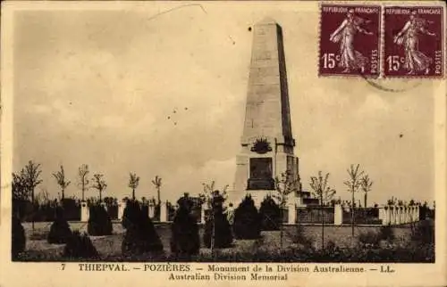 Ak Thiepval Somme, Monument de la Division Australienne