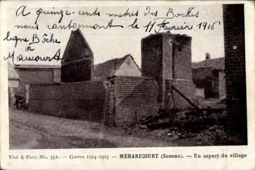 Ak Méharicourt Somme, Aspect du village, Trümmerhäuser