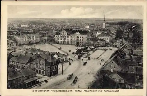 Ak Jelgava Mitau Lettland, Marktplatz mit Totalansicht